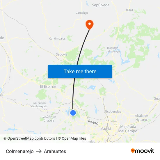 Colmenarejo to Arahuetes map