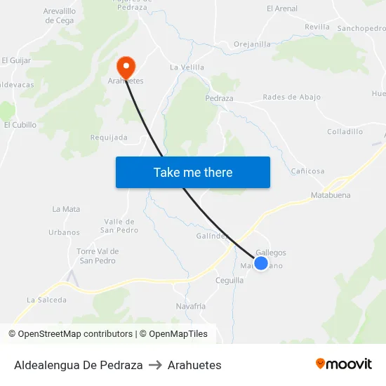 Aldealengua De Pedraza to Arahuetes map