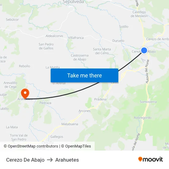 Cerezo De Abajo to Arahuetes map