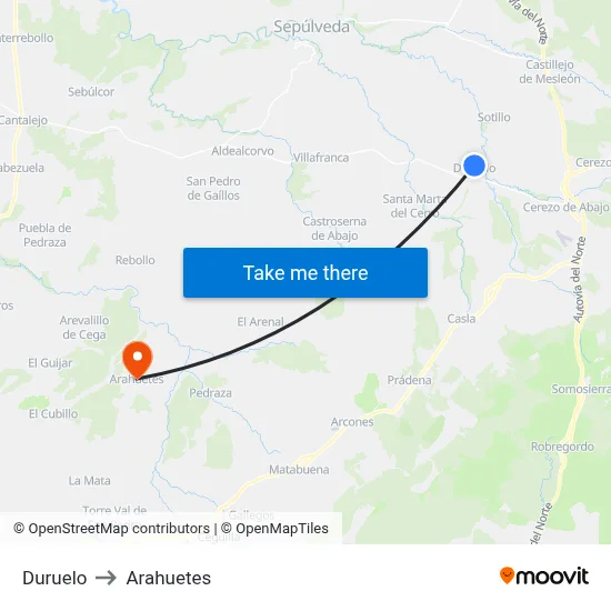 Duruelo to Arahuetes map