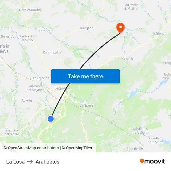 La Losa to Arahuetes map