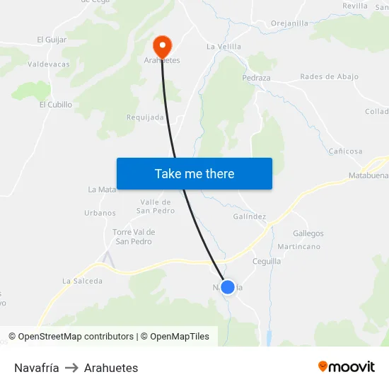 Navafría to Arahuetes map