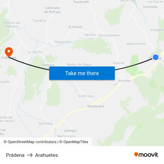 Prádena to Arahuetes map