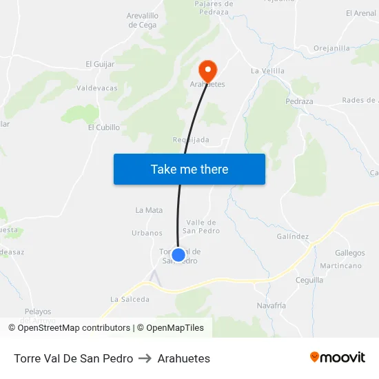 Torre Val De San Pedro to Arahuetes map