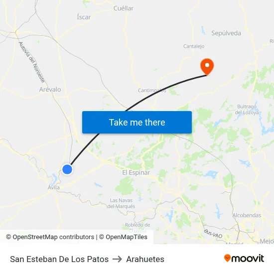 San Esteban De Los Patos to Arahuetes map
