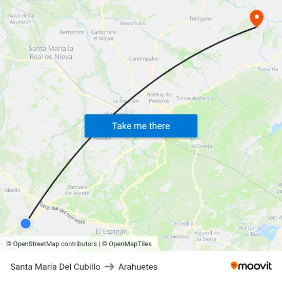 Santa María Del Cubillo to Arahuetes map