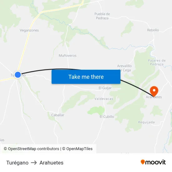 Turégano to Arahuetes map