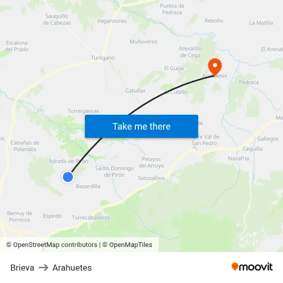 Brieva to Arahuetes map