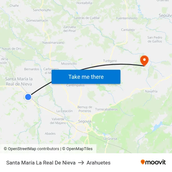 Santa María La Real De Nieva to Arahuetes map