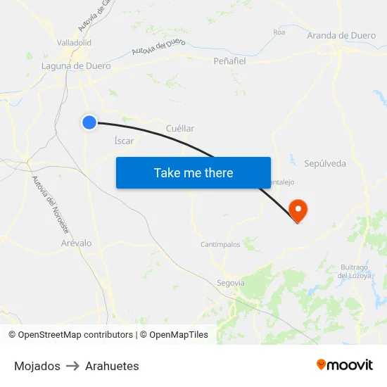 Mojados to Arahuetes map