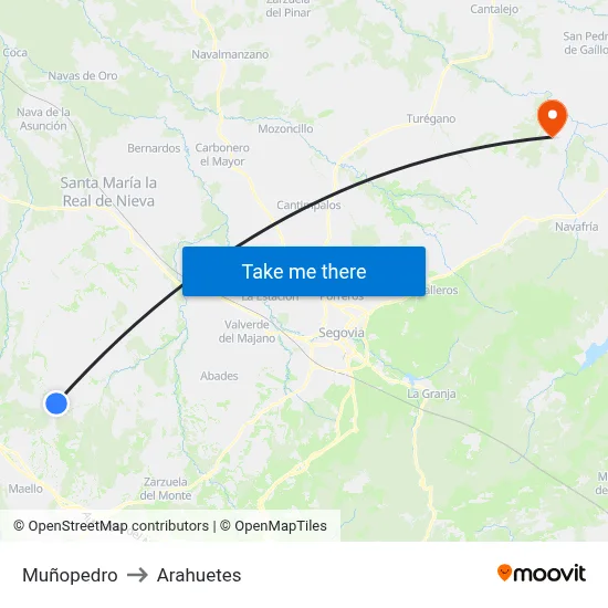 Muñopedro to Arahuetes map
