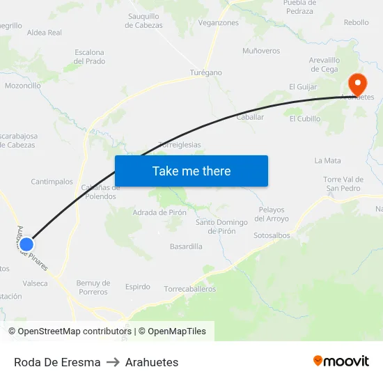 Roda De Eresma to Arahuetes map