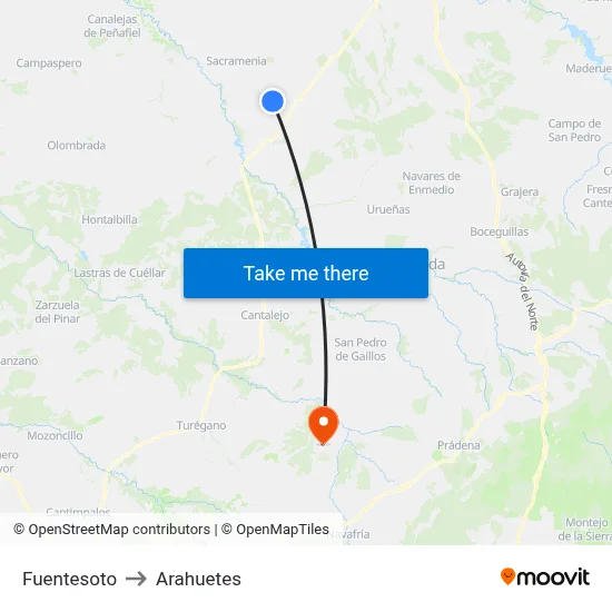 Fuentesoto to Arahuetes map