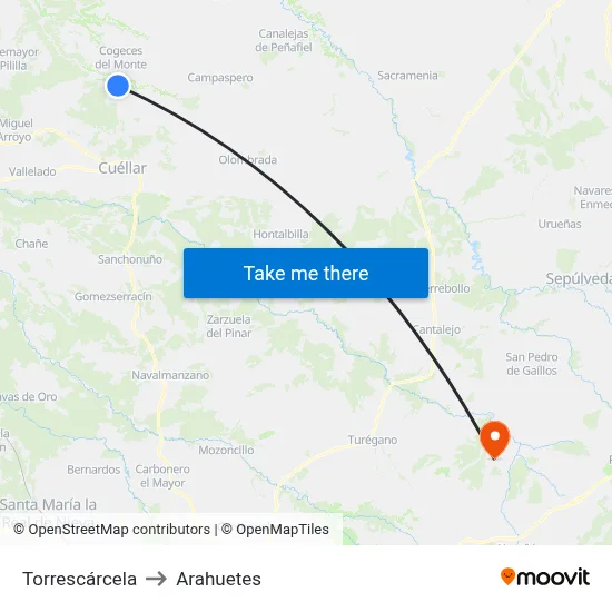 Torrescárcela to Arahuetes map