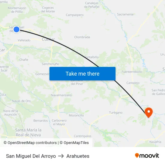 San Miguel Del Arroyo to Arahuetes map