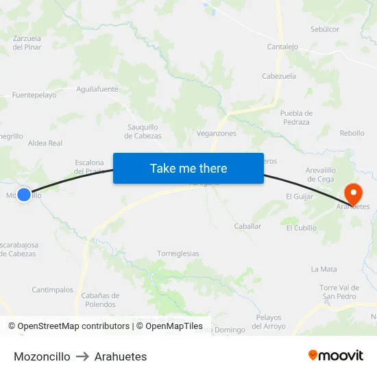 Mozoncillo to Arahuetes map