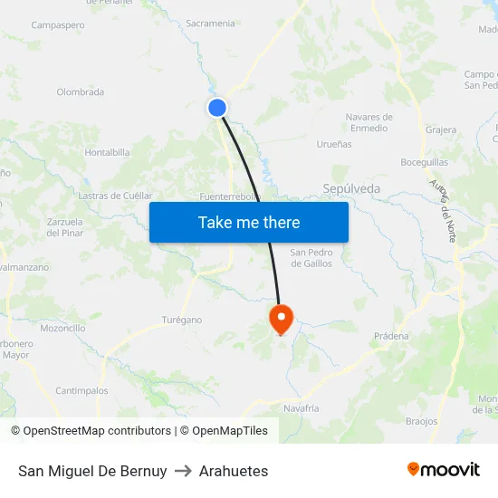 San Miguel De Bernuy to Arahuetes map