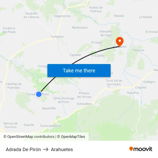 Adrada De Pirón to Arahuetes map