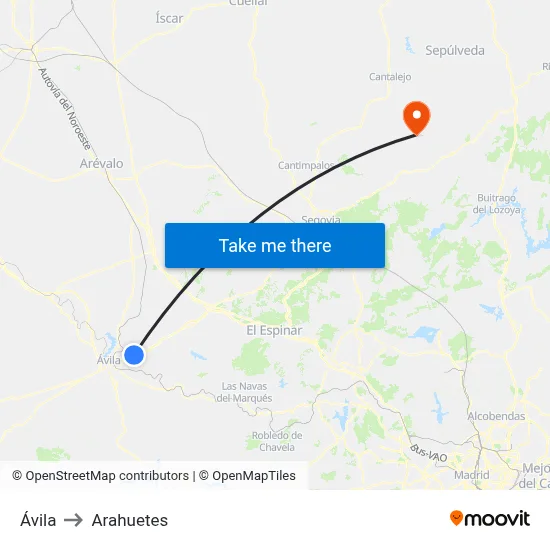 Ávila to Arahuetes map