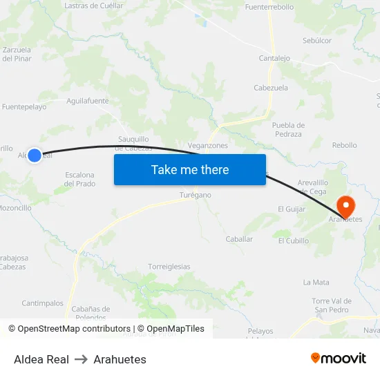 Aldea Real to Arahuetes map