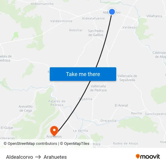 Aldealcorvo to Arahuetes map