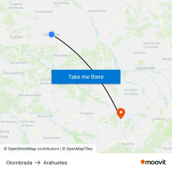 Olombrada to Arahuetes map