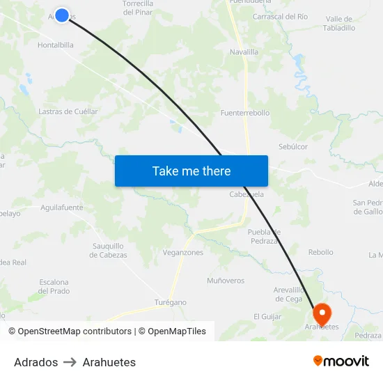 Adrados to Arahuetes map