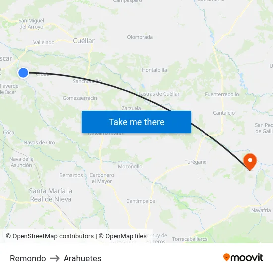 Remondo to Arahuetes map