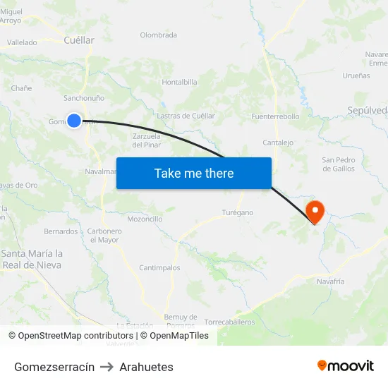 Gomezserracín to Arahuetes map