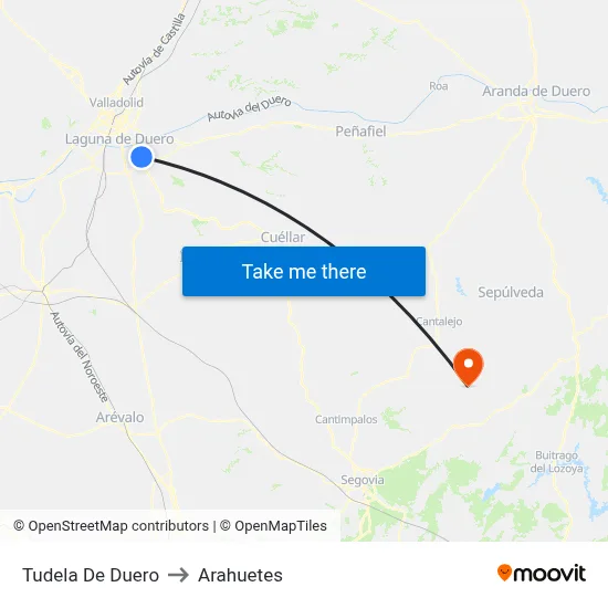 Tudela De Duero to Arahuetes map