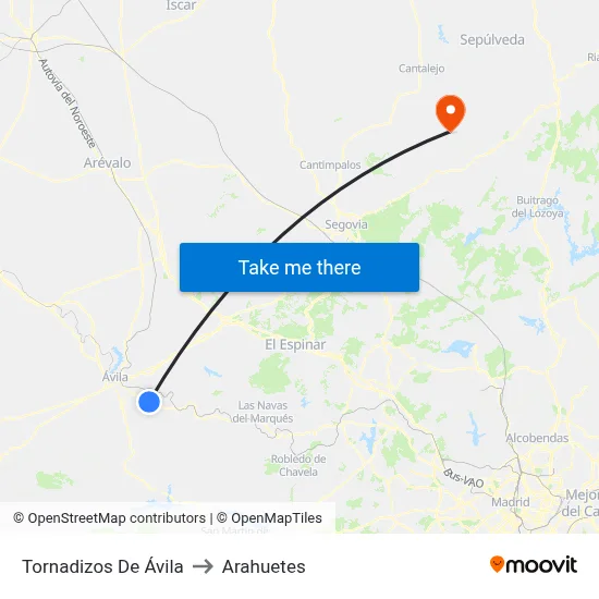 Tornadizos De Ávila to Arahuetes map