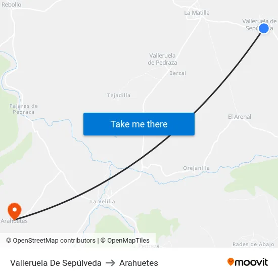 Valleruela De Sepúlveda to Arahuetes map