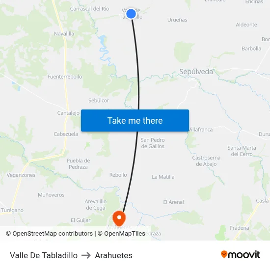 Valle De Tabladillo to Arahuetes map