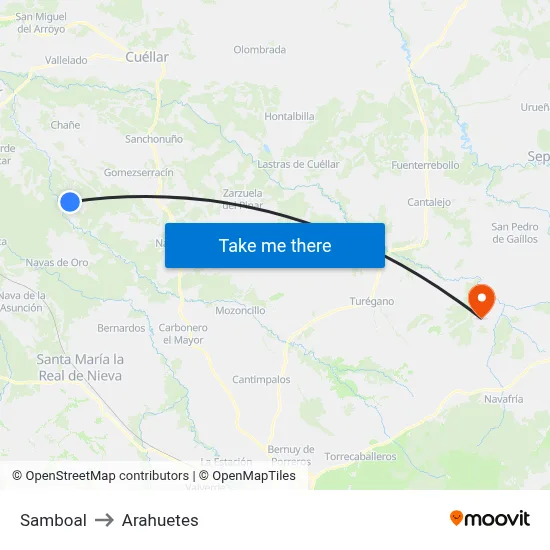 Samboal to Arahuetes map