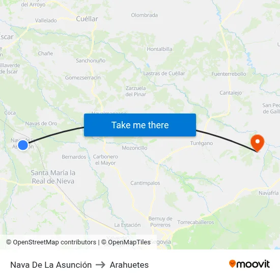 Nava De La Asunción to Arahuetes map