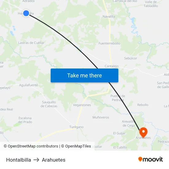 Hontalbilla to Arahuetes map