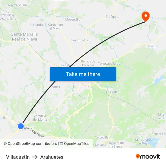 Villacastín to Arahuetes map