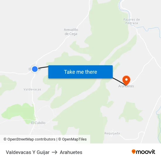 Valdevacas Y Guijar to Arahuetes map