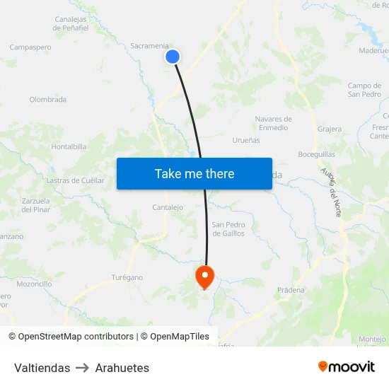 Valtiendas to Arahuetes map
