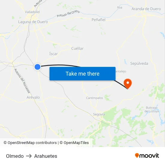 Olmedo to Arahuetes map