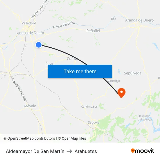 Aldeamayor De San Martín to Arahuetes map