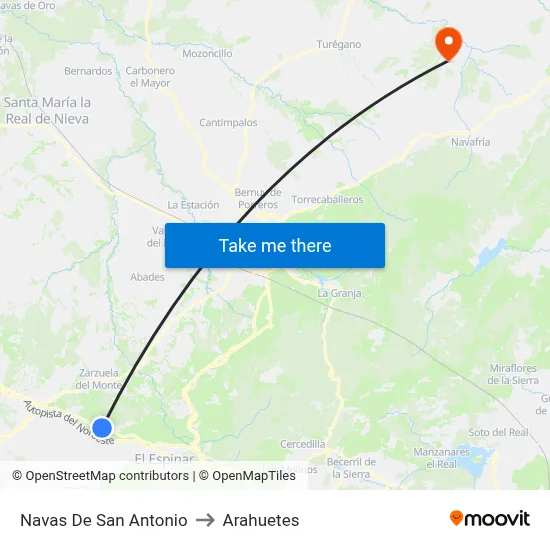 Navas De San Antonio to Arahuetes map