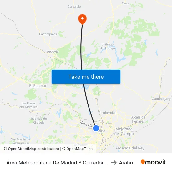 Área Metropolitana De Madrid Y Corredor Del Henares to Arahuetes map