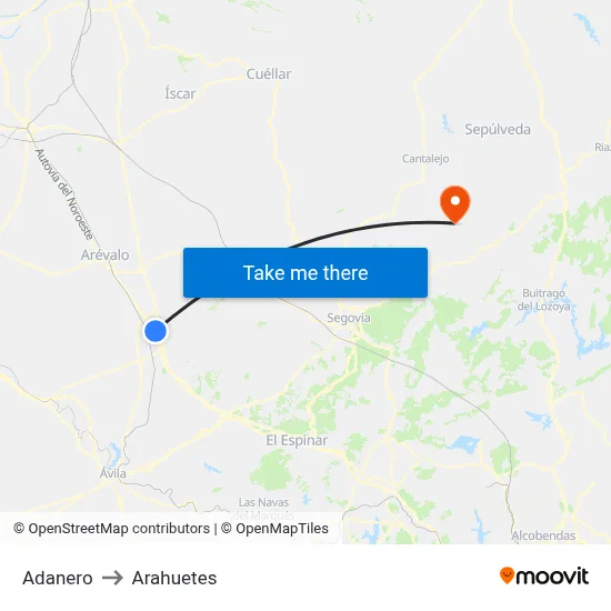 Adanero to Arahuetes map