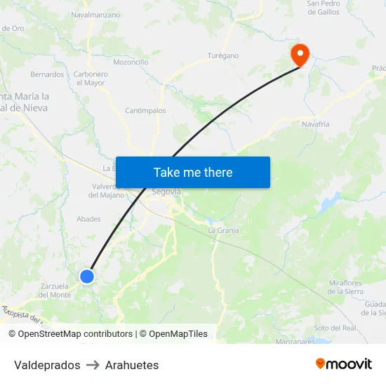 Valdeprados to Arahuetes map