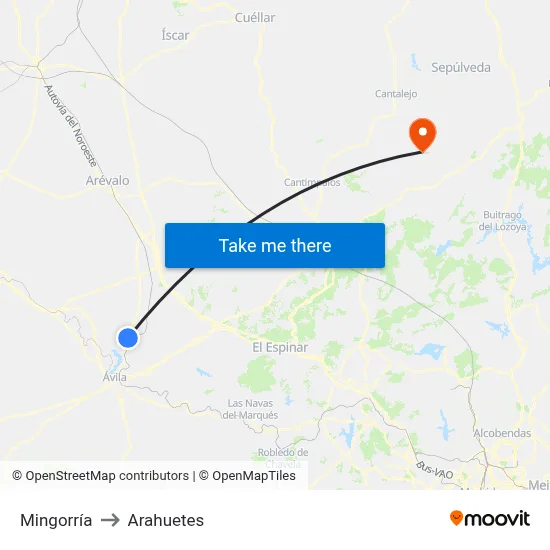 Mingorría to Arahuetes map