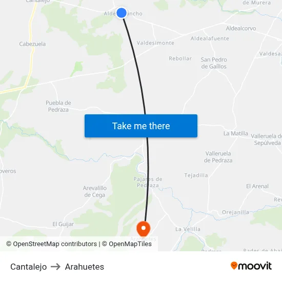 Cantalejo to Arahuetes map