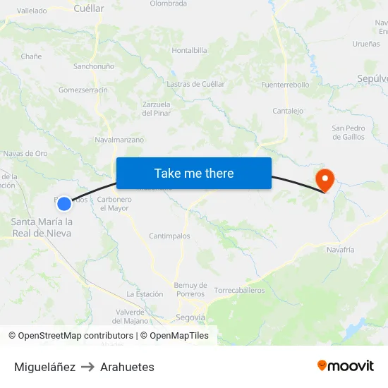 Migueláñez to Arahuetes map