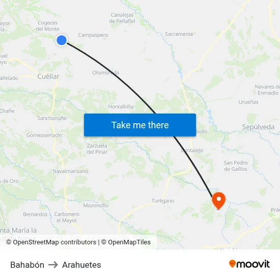 Bahabón to Arahuetes map