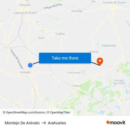 Montejo De Arévalo to Arahuetes map